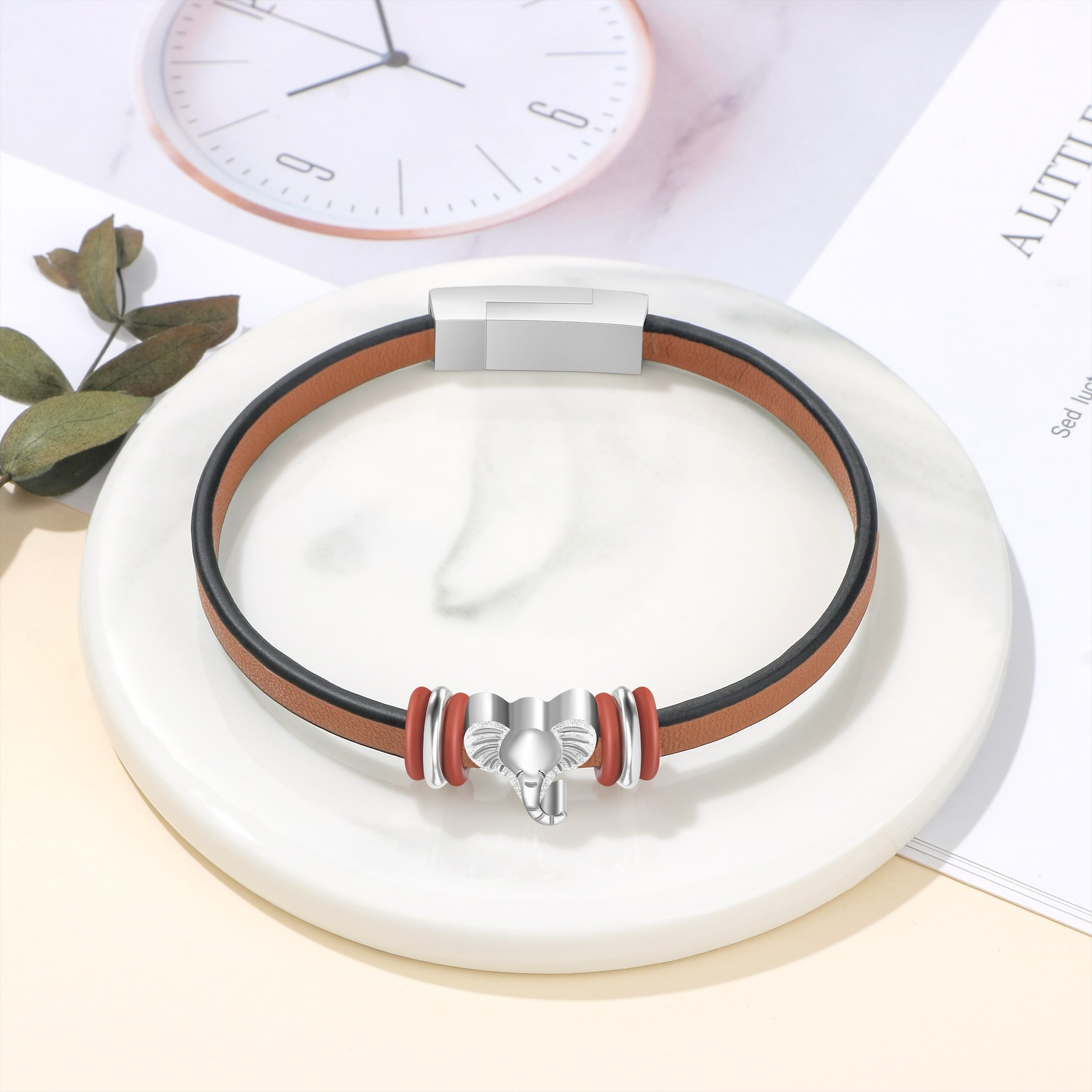 Leather Elephant Charm Bracelet