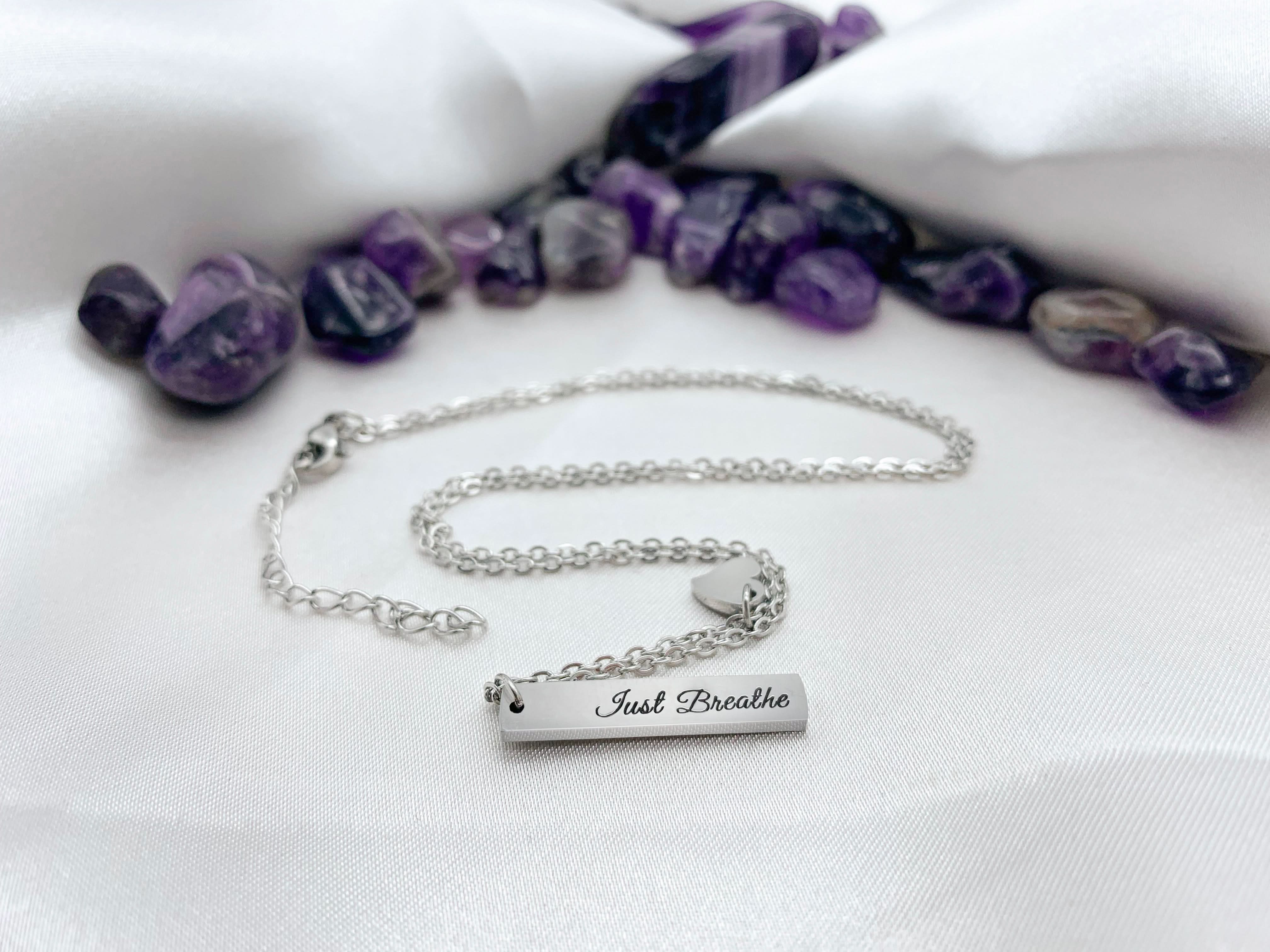 Just Breathe Bar Necklace - Silver