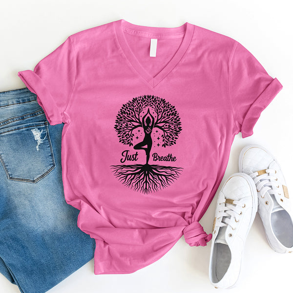 Just Breathe Tree Of Life V-Neck