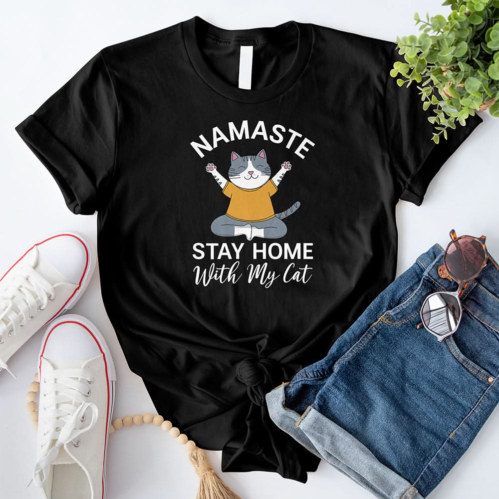 Namaste Stay Home With My Cat T-Shirt