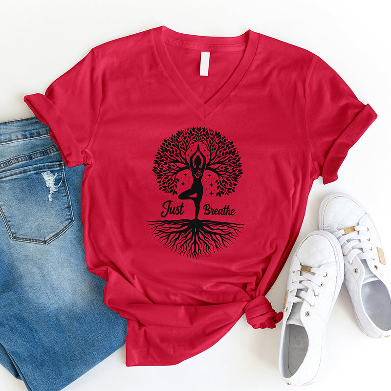 Just Breathe Tree Of Life V-Neck