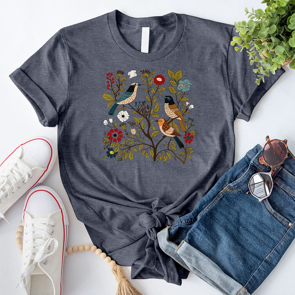 Cottagecore Birds and Flowers T-Shirt