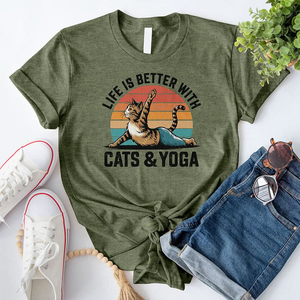 Life Is Better With Cats and Yoga T-Shirt