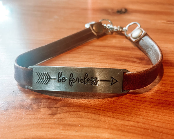 "Be Fearless" Healing Leather Bracelet