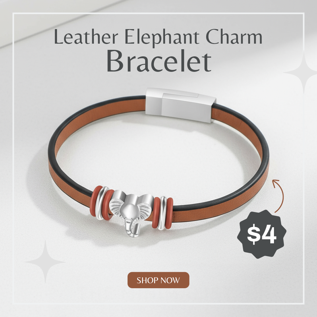 Leather Elephant Charm Bracelet