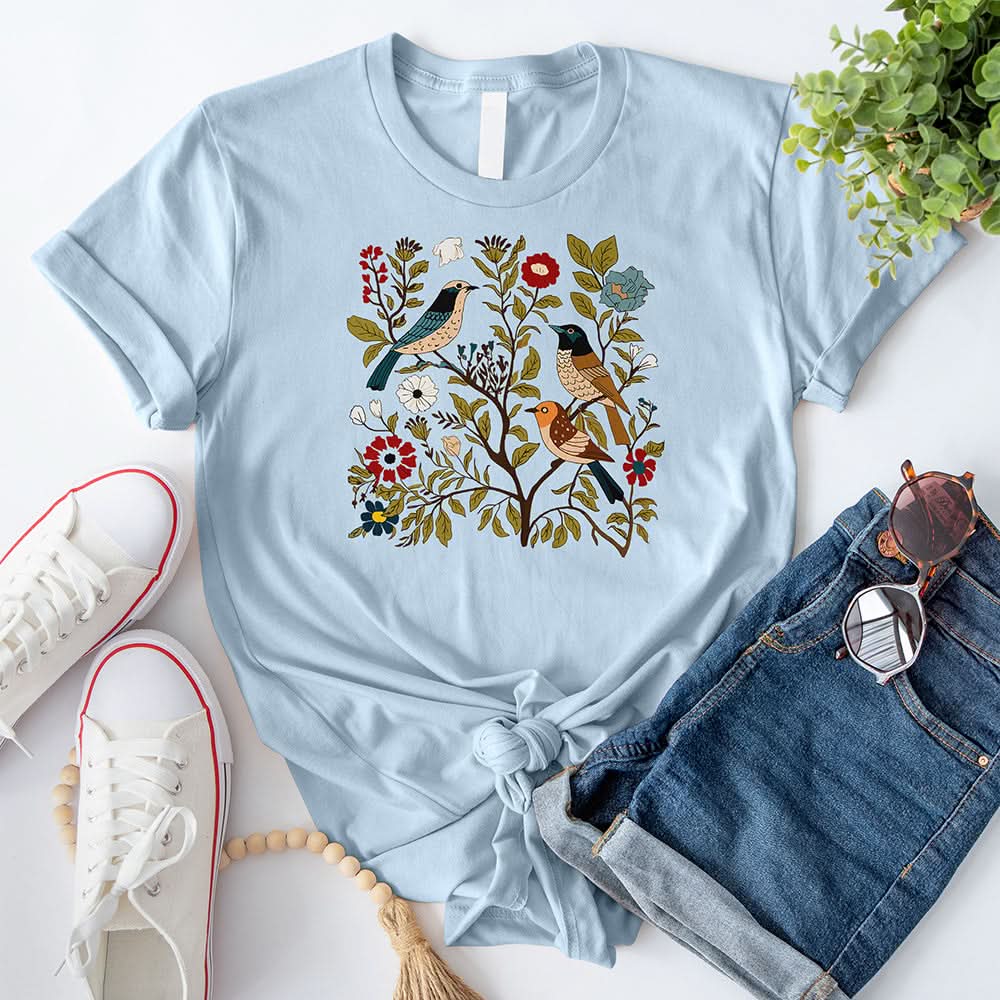 Cottagecore Birds and Flowers T-Shirt