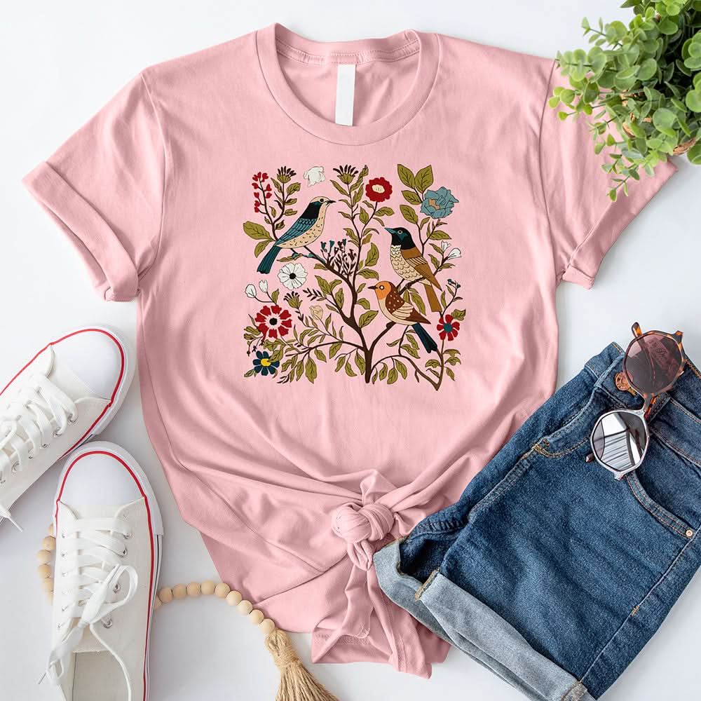 Cottagecore Birds and Flowers T-Shirt