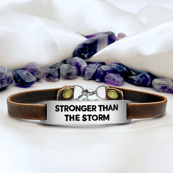 Stronger Than The Storm - Inspirational Leather Bracelet