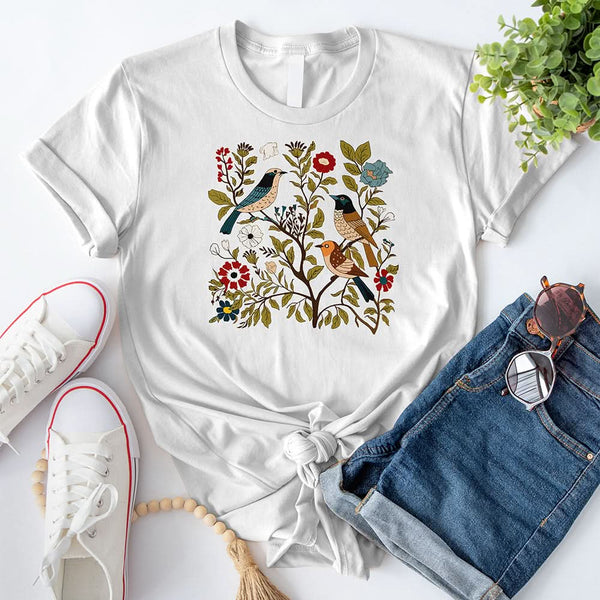 Cottagecore Birds and Flowers T-Shirt