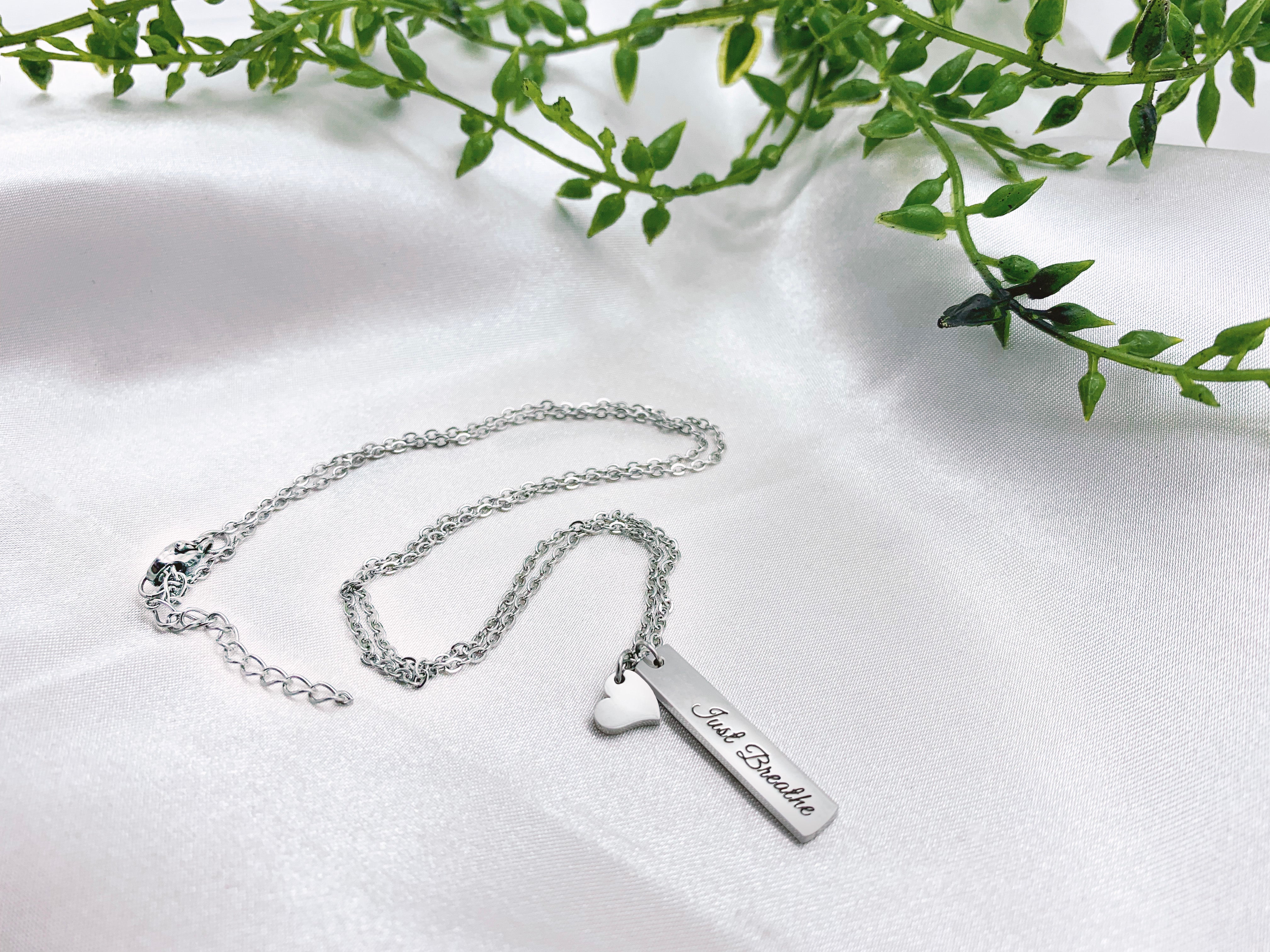 Just Breathe Bar Necklace - Silver