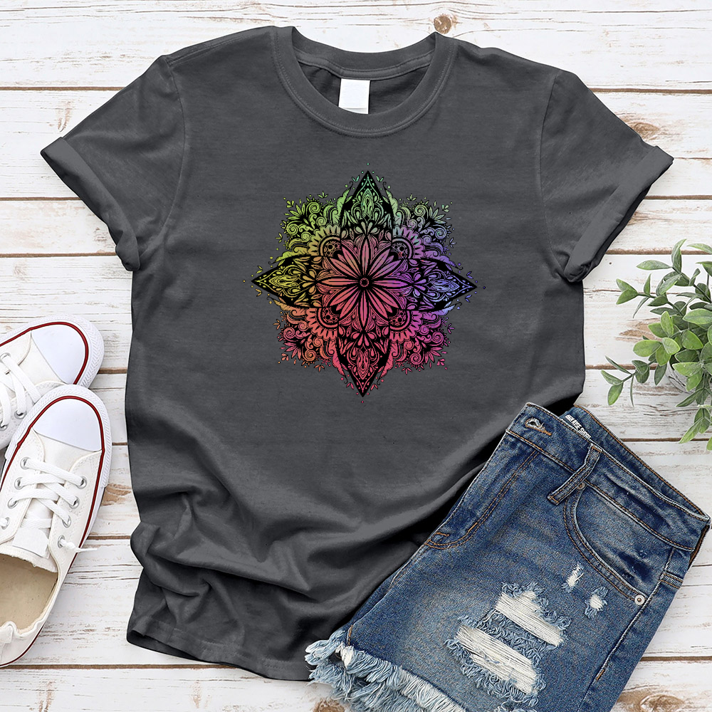 Rainbow Floral Mandala T-Shirt