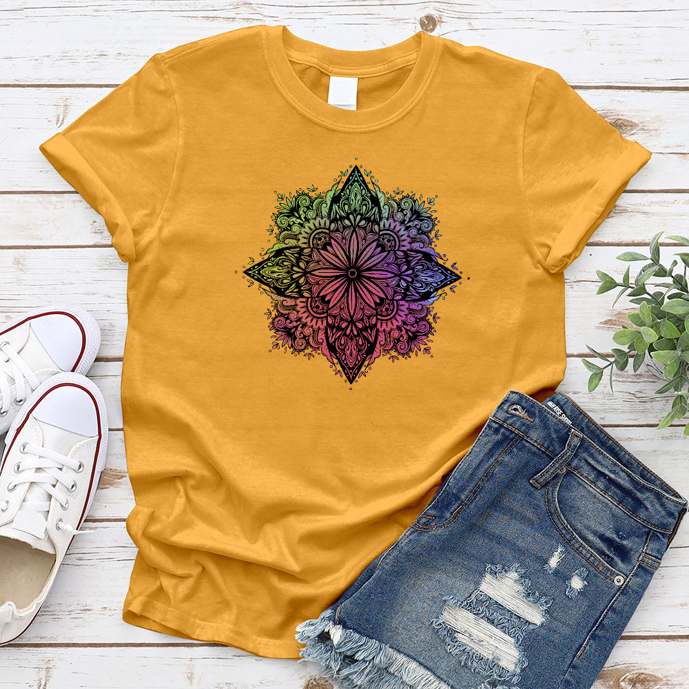 Rainbow Floral Mandala T-Shirt