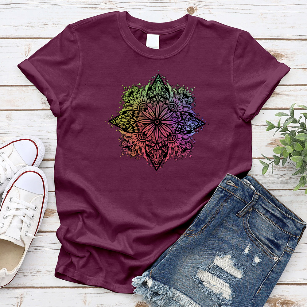 Rainbow Floral Mandala T-Shirt