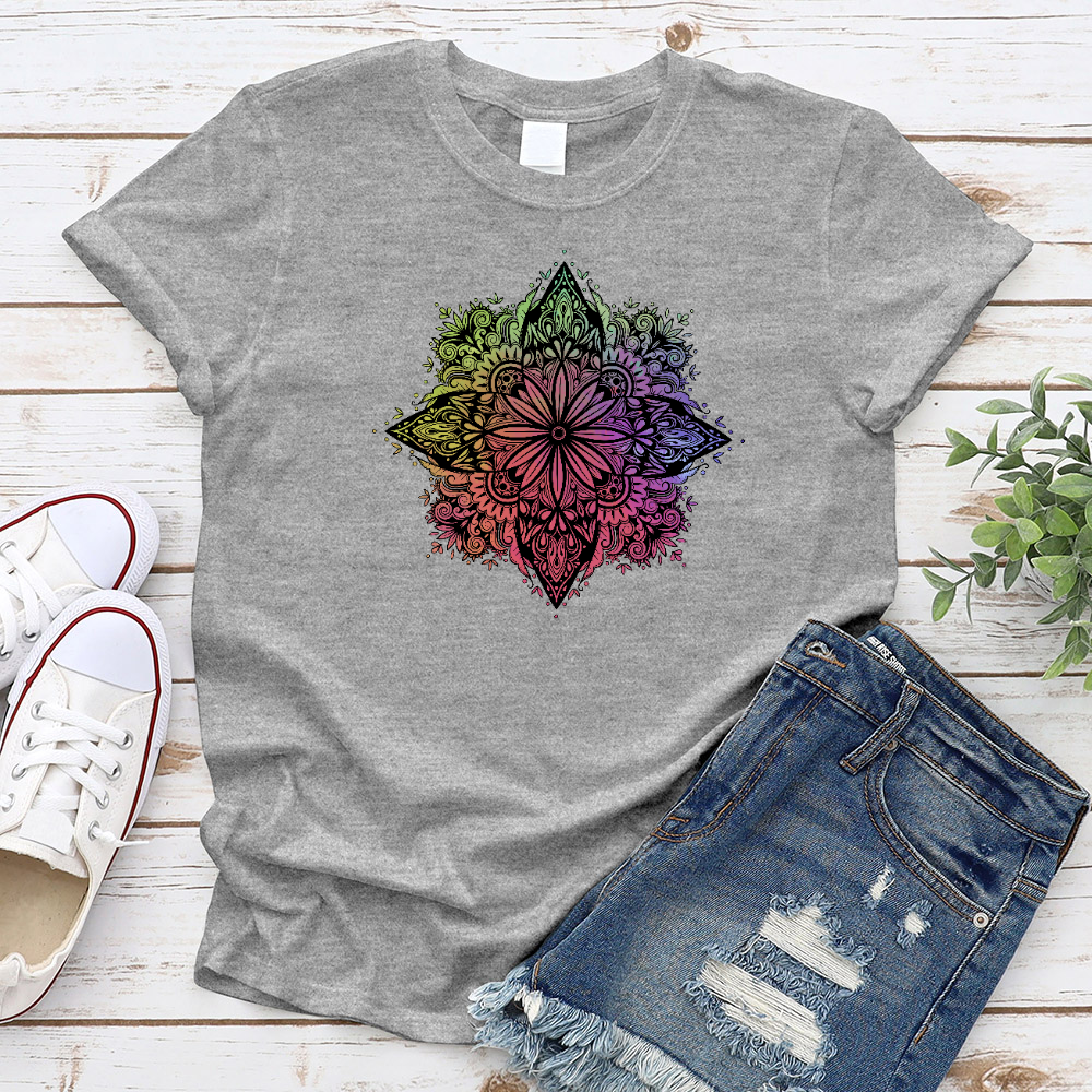 Rainbow Floral Mandala T-Shirt