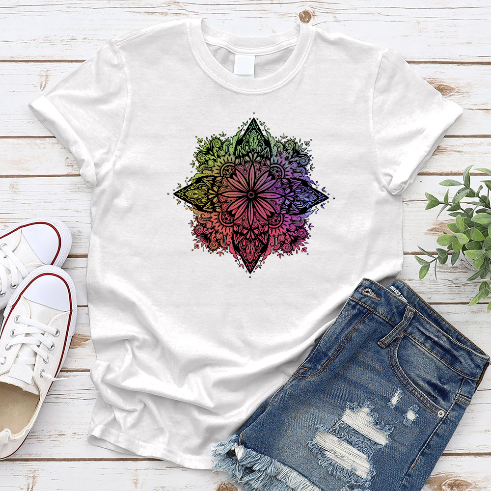 Rainbow Floral Mandala T-Shirt