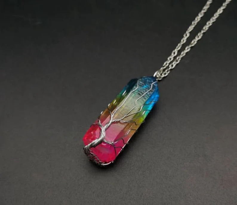 Rainbow Crystal Tree Of Life Necklace