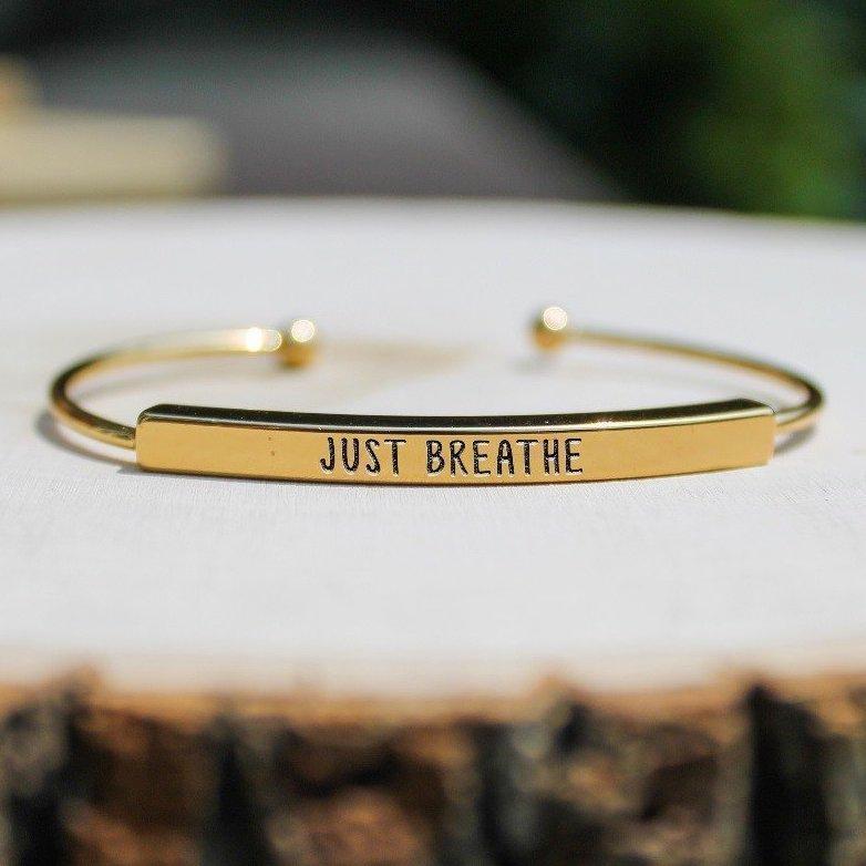 Just Breathe Engraved Bangle Bracelet