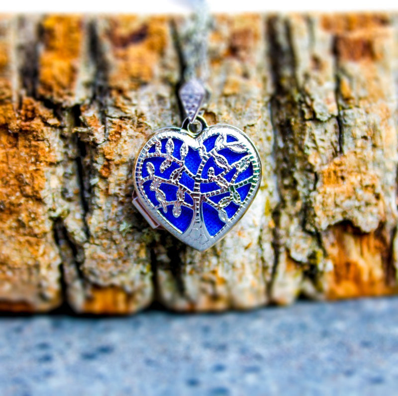 Sapphire Blue Tree of Life Heart Aromatherapy Necklace